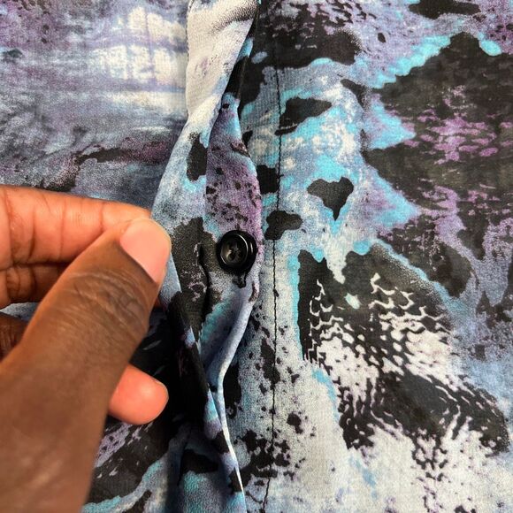 Cabi Button Down Blouse Long Sleeve Top Blue Abstract Print Artsy Work Shirt S - Picture 5 of 12